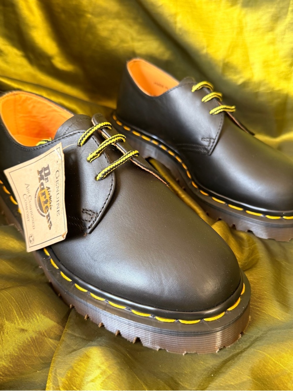 Dr. Martens Black Leather Vintage Oxfords with Yellow Accent - Picture 2 of 9